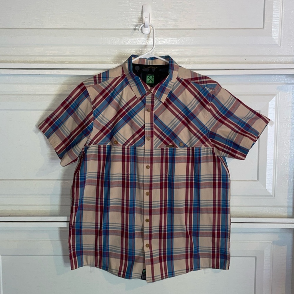 Hippytree Button Up Woven - L - Tan Striped - Great Condition